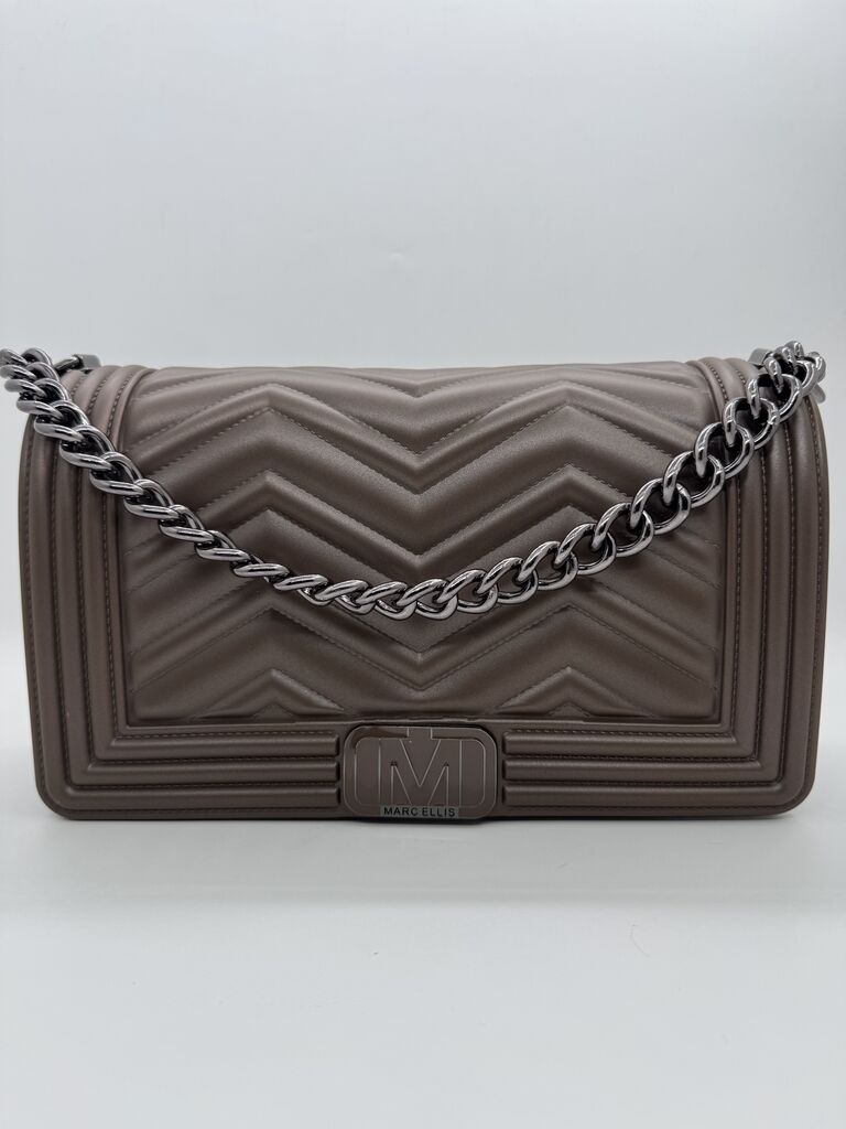 Taupe Quilted Chain Strap Shoulder Bag
