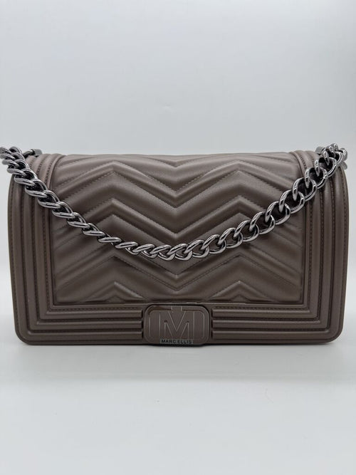 Taupe Quilted Chain Strap Shoulder Bag