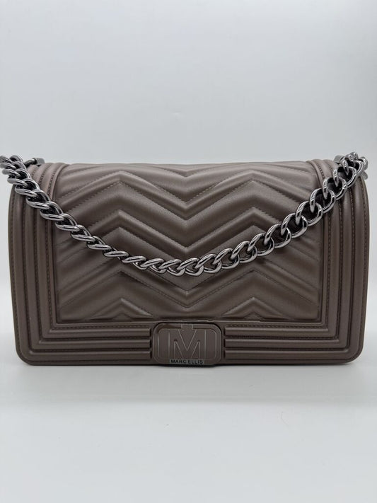 Taupe Quilted Chain Strap Shoulder Bag