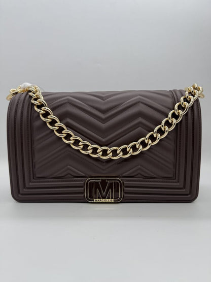 Chocolate Quilted Shoulder Bag with Gold Chain