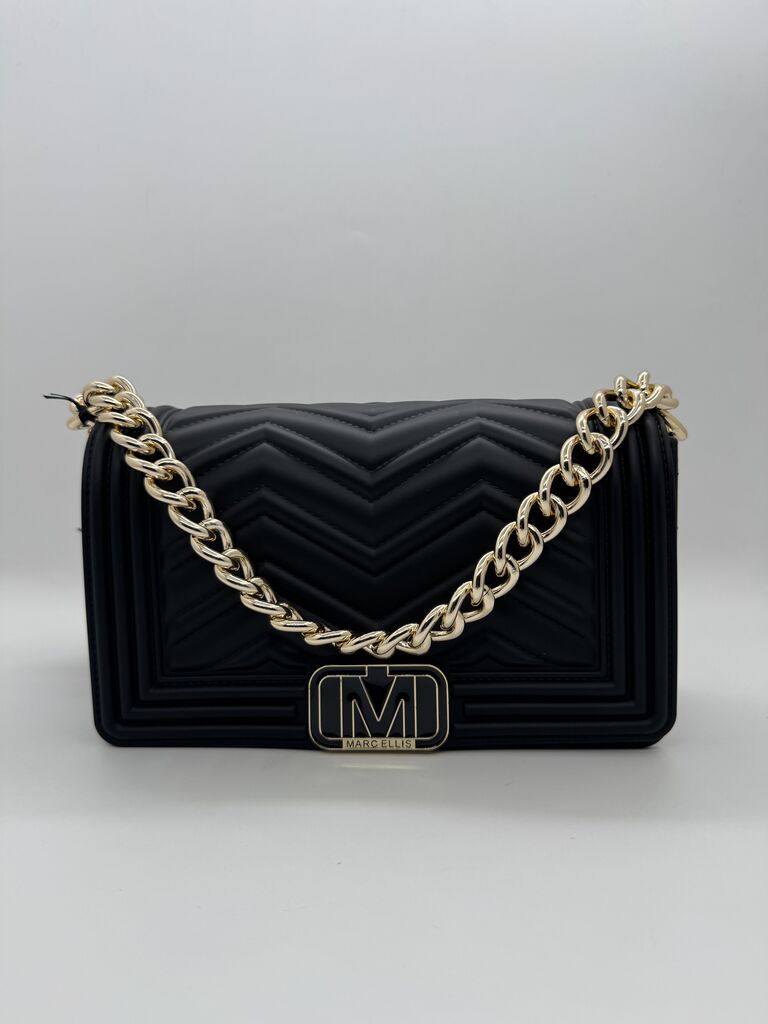 Black Quilted Chain Bag with Logo Accent