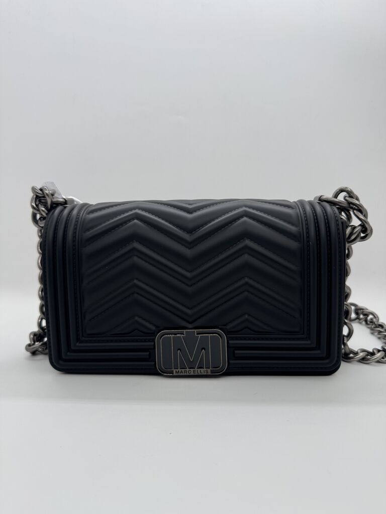 Black Quilted Shoulder Bag with Chain Strap