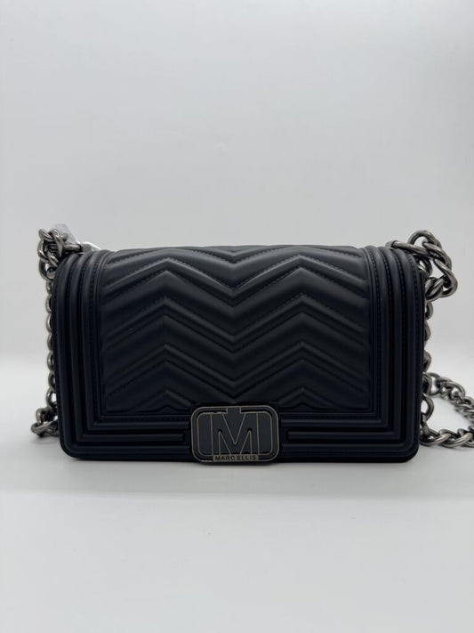 Black Quilted Shoulder Bag with Chain Strap