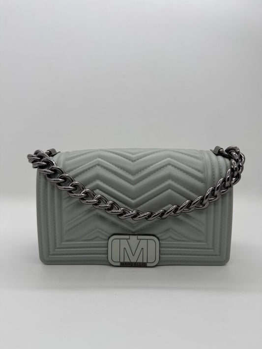 Gray Quilted Pattern Chain Shoulder Bag