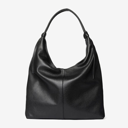 Black Textured Leather Hobo Bag with Buckle Accent