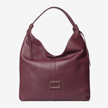 Burgundy Textured Hobo Bag with Buckle Accent