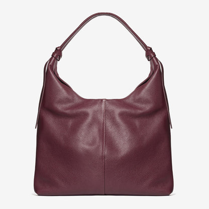 Burgundy Textured Hobo Bag with Buckle Accent