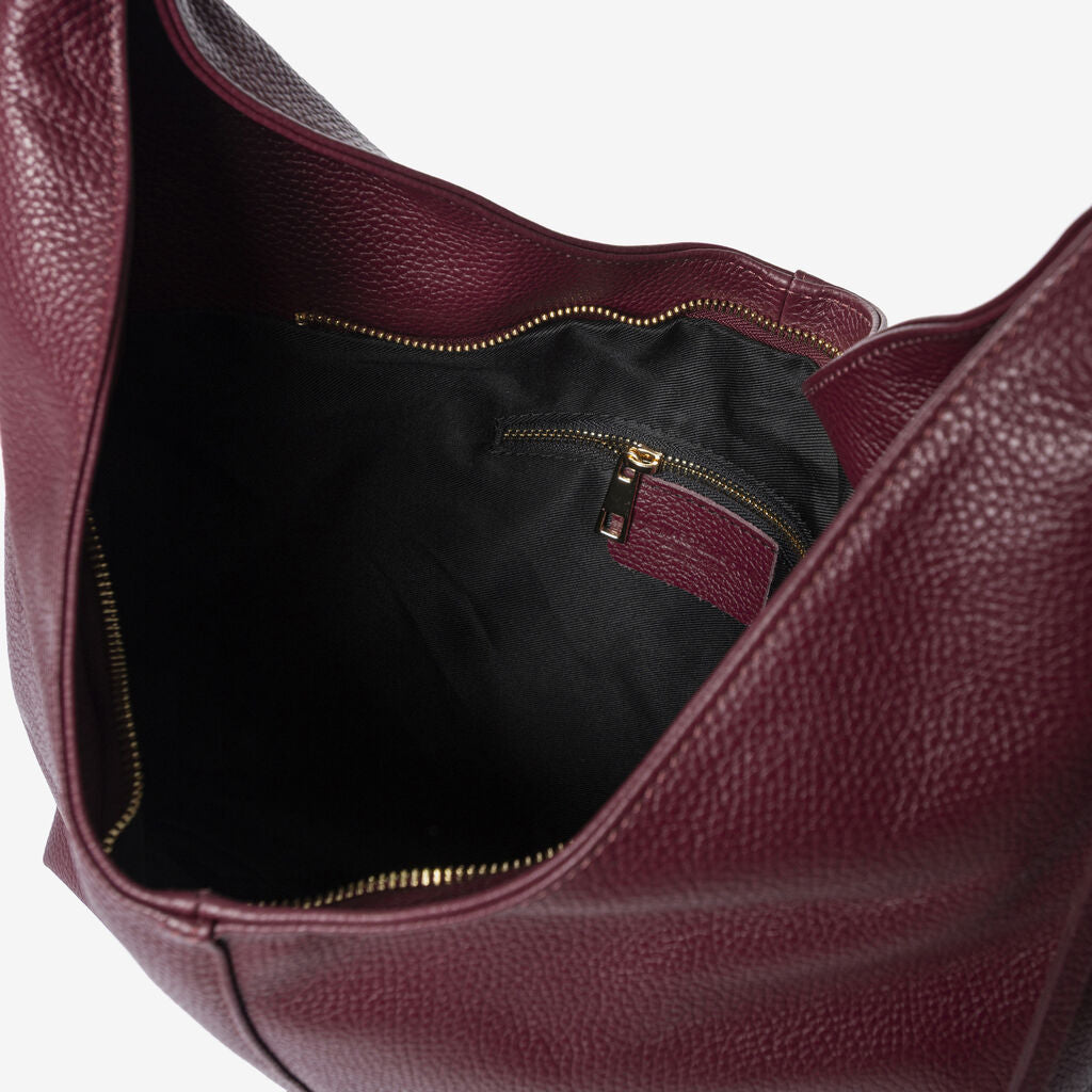 Burgundy Textured Hobo Bag with Buckle Accent