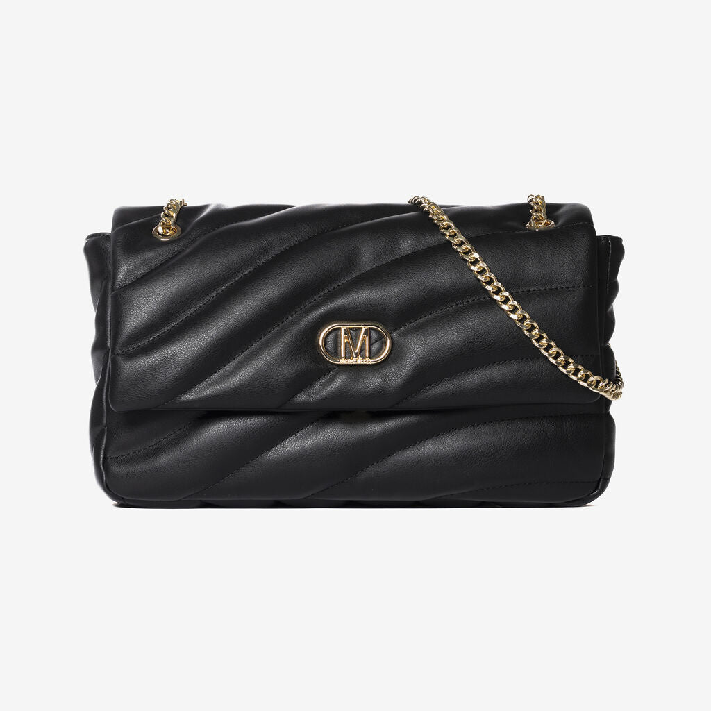 Black Quilted Shoulder Bag with Gold Chain