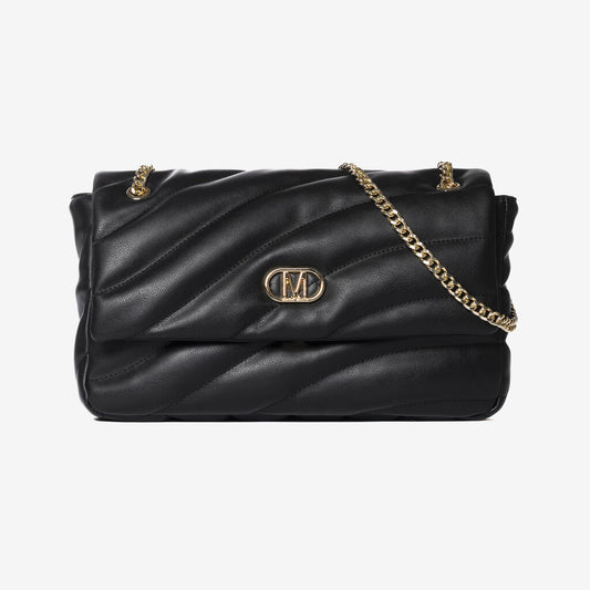 Black Quilted Shoulder Bag with Gold Chain