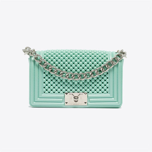 Mint Textured Handbag with Chain Detail