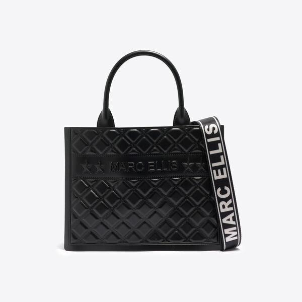 Black Quilted Tote Bag with Logo Strap