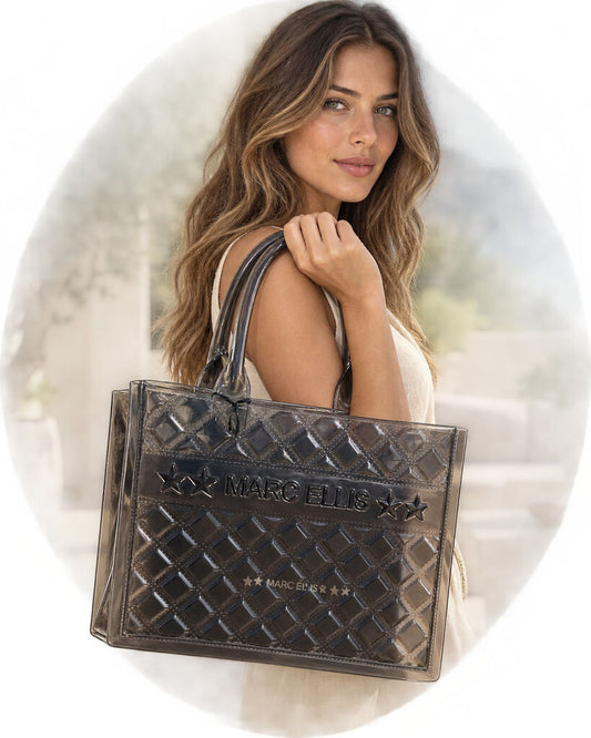 Black Quilted Tote Bag with Logo Strap