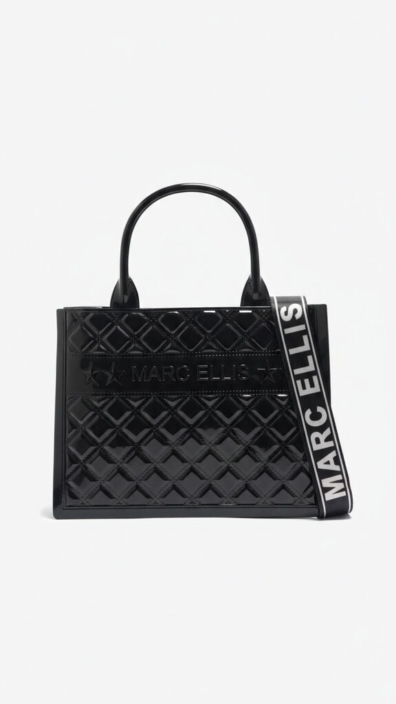 Black Quilted Tote Bag with Logo Strap