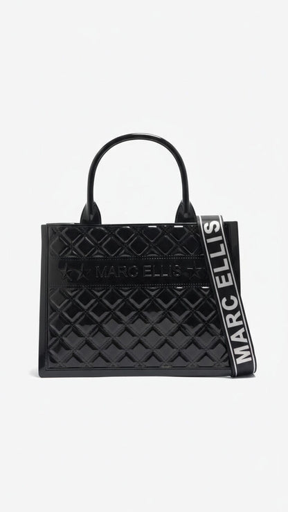 Black Quilted Tote Bag with Logo Strap
