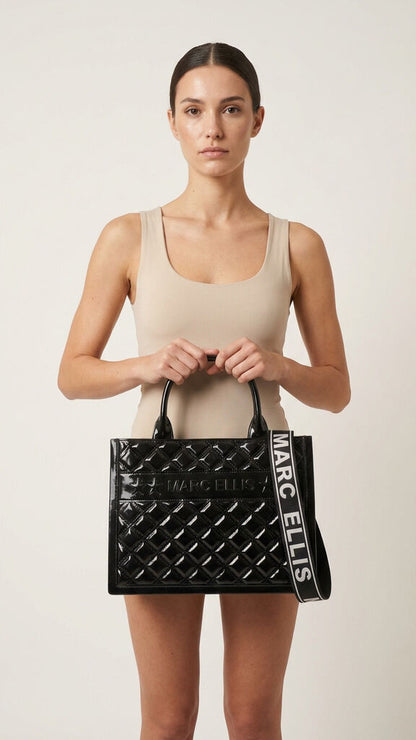 Black Quilted Tote Bag with Logo Strap