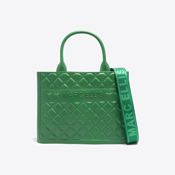 Green Quilted Tote Bag with Logo Strap