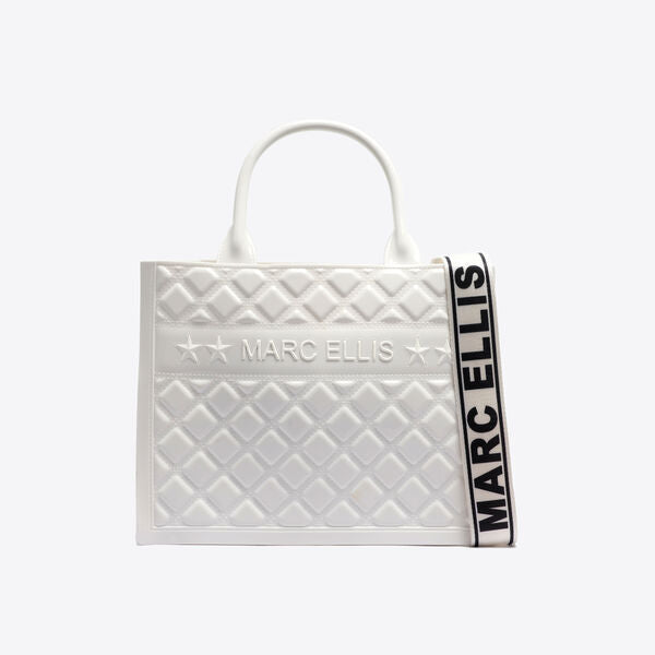 White Quilted Tote with Logo Strap