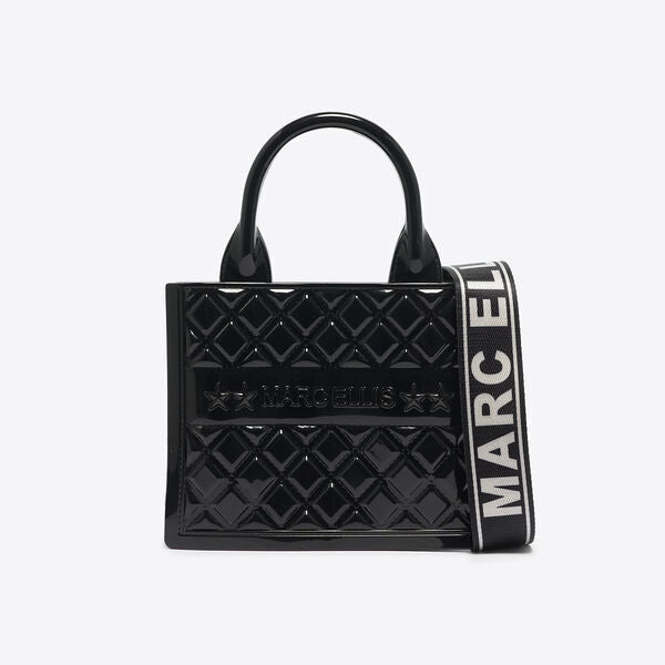 Black Quilted Patent Tote with Logo Strap