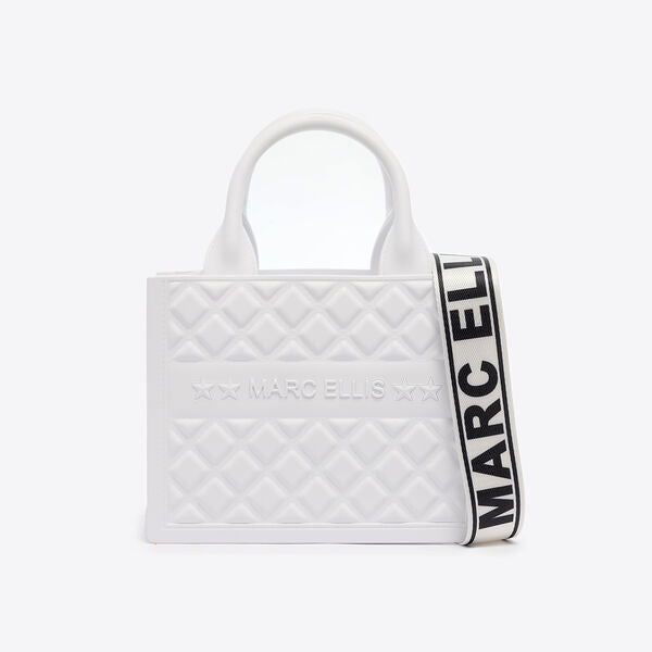 White Quilted Tote Bag with Logo Strap