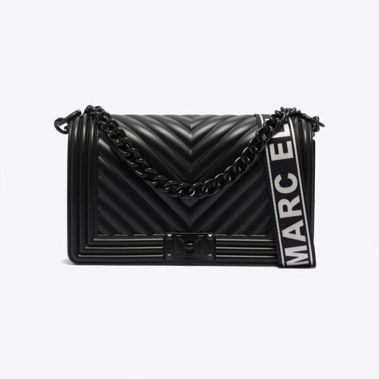 Black Quilted Shoulder Bag with Chain Strap