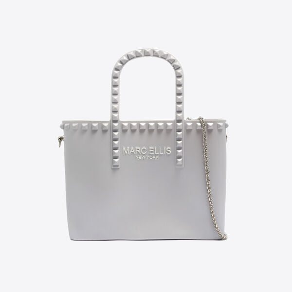 White Studded Tote with Chain Strap