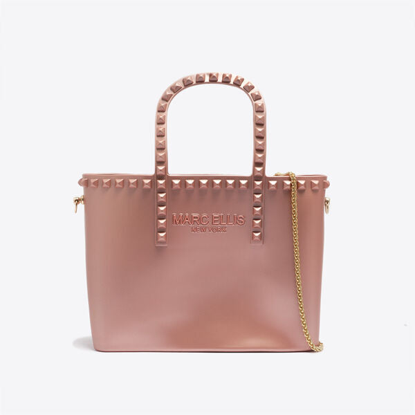Pink Studded Tote Bag with Chain Strap