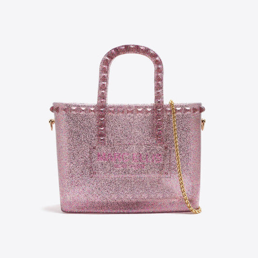 Pink Glitter Tote Bag with Gold Chain