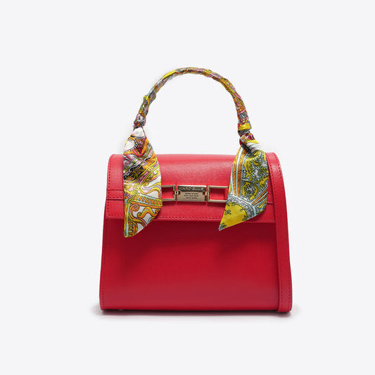 Red Leather Mini Handbag with Paisley Handle
