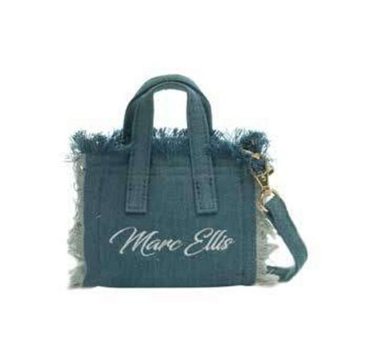 Blue Frayed Denim Tote Bag with Strap
