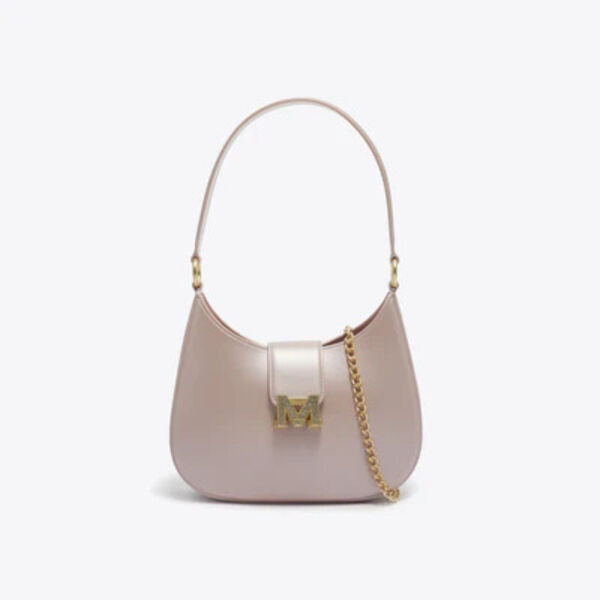 Blush Leather Shoulder Bag with Gold Chain