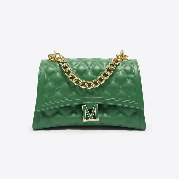 Green Quilted Handbag with Gold Chain
