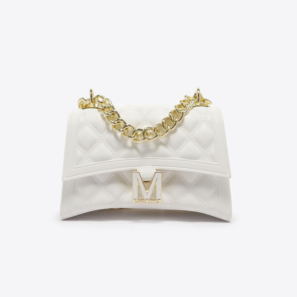 White Quilted Mini Shoulder Bag with Gold Chain