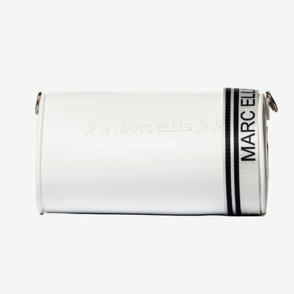 White Embossed Cylinder Bag with Logo Strap
