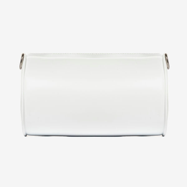 White Embossed Cylinder Bag with Logo Strap