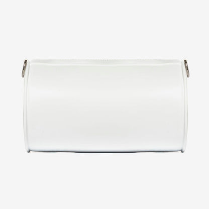 White Embossed Cylinder Bag with Logo Strap