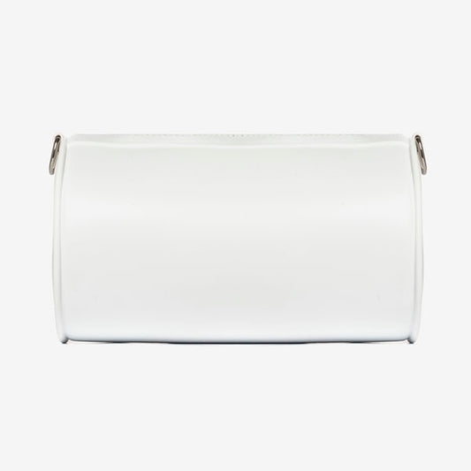 White Embossed Cylinder Bag with Logo Strap