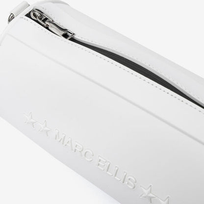 White Embossed Cylinder Bag with Logo Strap