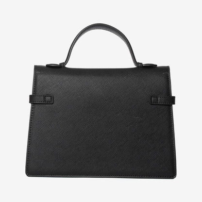 Black Textured Handbag with Gold Accents