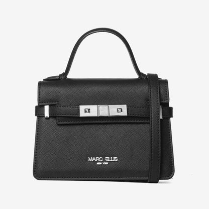 Black Textured Handbag with Silver Hardware