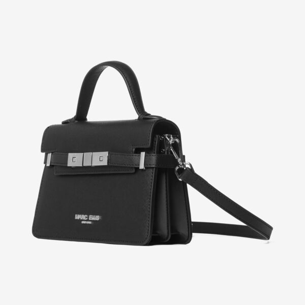 Black Textured Handbag with Silver Hardware
