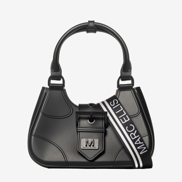 Black Logo Buckle Handbag with Logo Strap