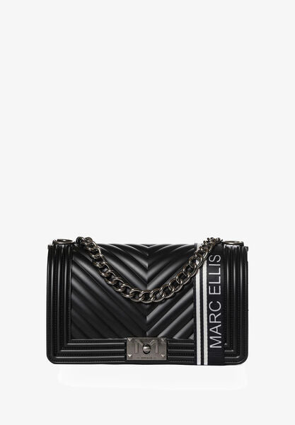 Black Quilted Crossbody Bag with Chain Accent