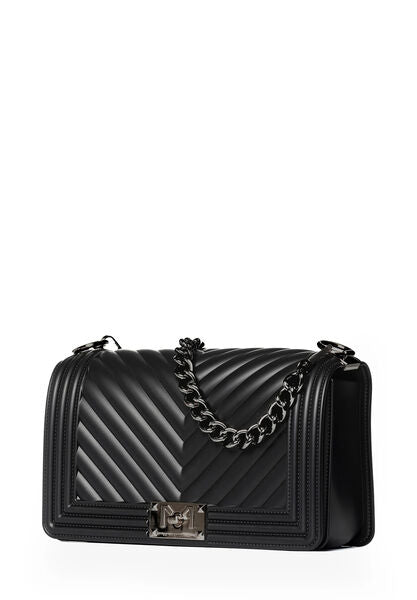 Black Quilted Crossbody Bag with Chain Accent