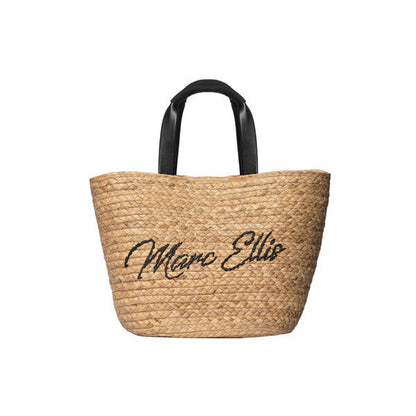 Natural Woven Tote Bag with Black Handles