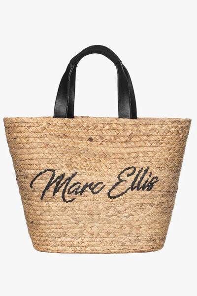 Natural Woven Tote Bag with Black Handles