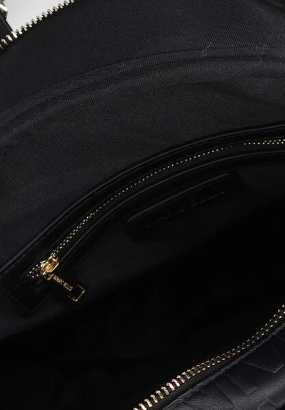 Black Quilted Backpack with Gold Accents