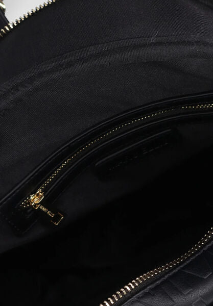 Black Quilted Backpack with Gold Accents