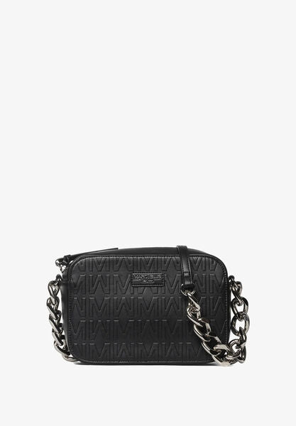 Black Embossed Crossbody Bag with Chain Strap