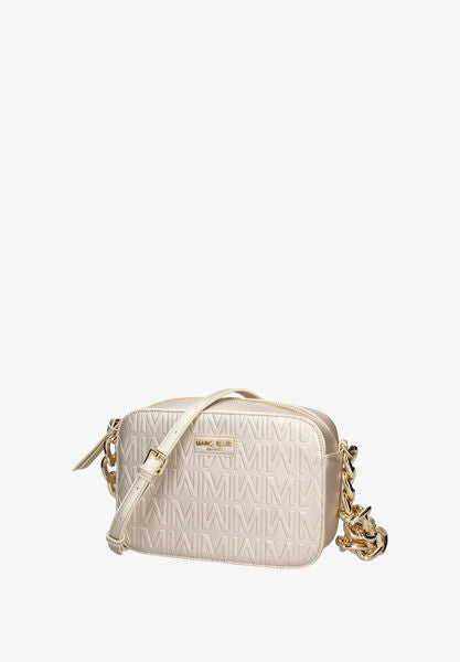 Cream Embossed Crossbody Bag with Gold Chain Detail